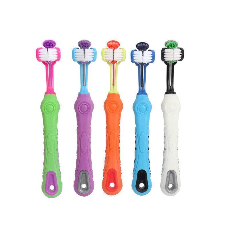 Three-Head Cleaning Tool for Pets with Soft Dog Toothbrush Design