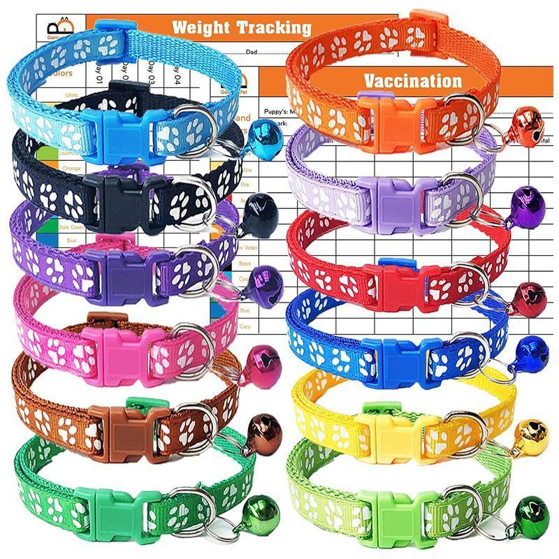 Adjustable Pet Collar Set 12pcs Assorted Puppy ID Collars with Bell